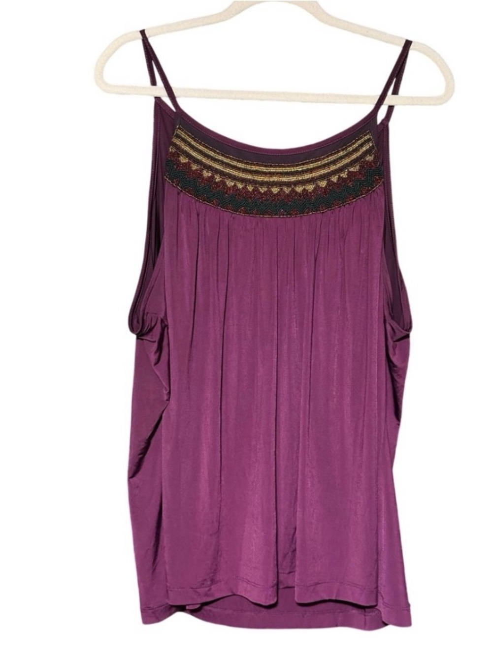 Worthington Woman Stretch Embroidered Yoke Plum Sleeveless Tank Top size 3X